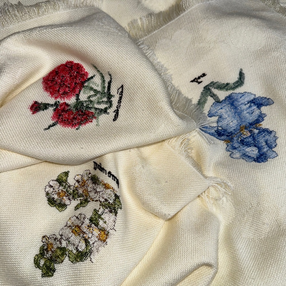 Vintage Botanical Floral CrossStitch Woven Throw Blanket Cream Cottagecore - Picture 13 of 14